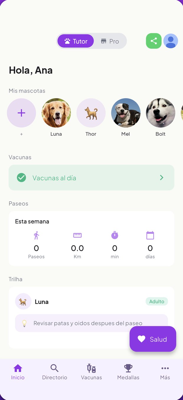 Pantalla de inicio de la app PetsApp